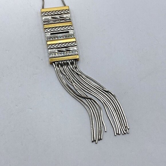Brighton Tassel Necklace In Silver & Gold Tone Metal Long - Picture 2 of 8